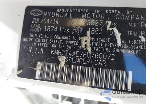 2014 Hyundai Accent Gls from USA, damaged, VIN KMHCT4AE7EU760072
